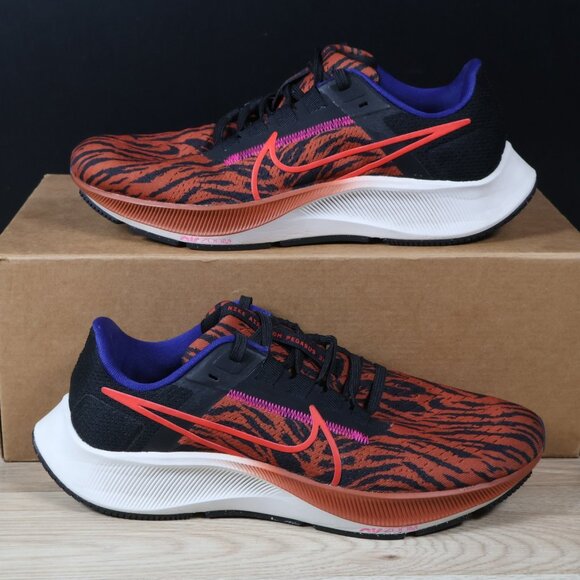Nike Air Zoom Pegasus 38 Shoes Womens Size 8 Orange Black Tiger Print DQ7650-800 - Picture 1 of 8